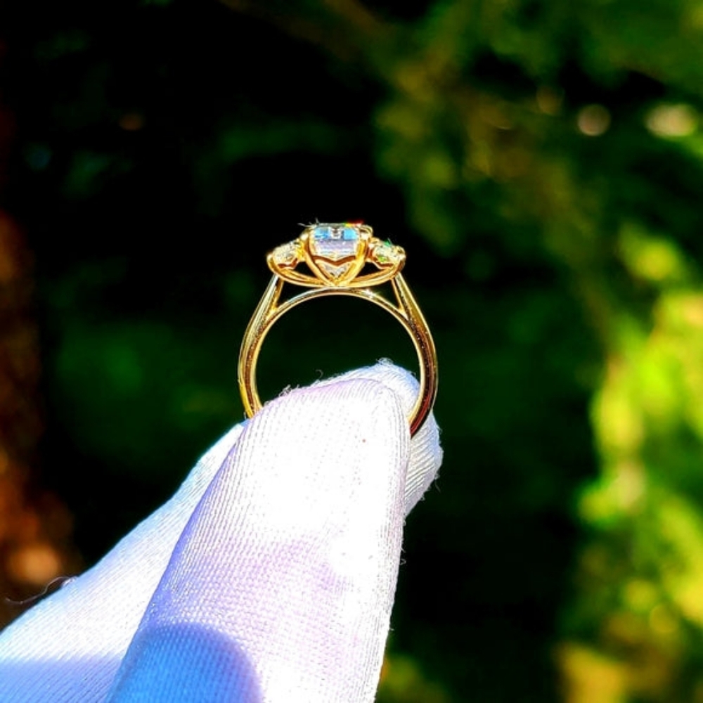 Solid 14k gold 3ct emerald moissanite ring